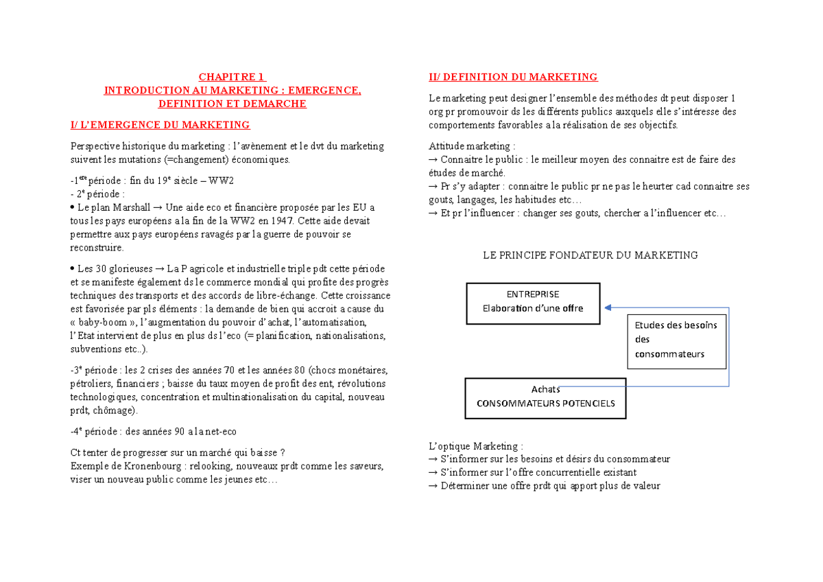 Marketing Fondamental CHAPITRE 1 INTRODUCTION AU MARKETING 