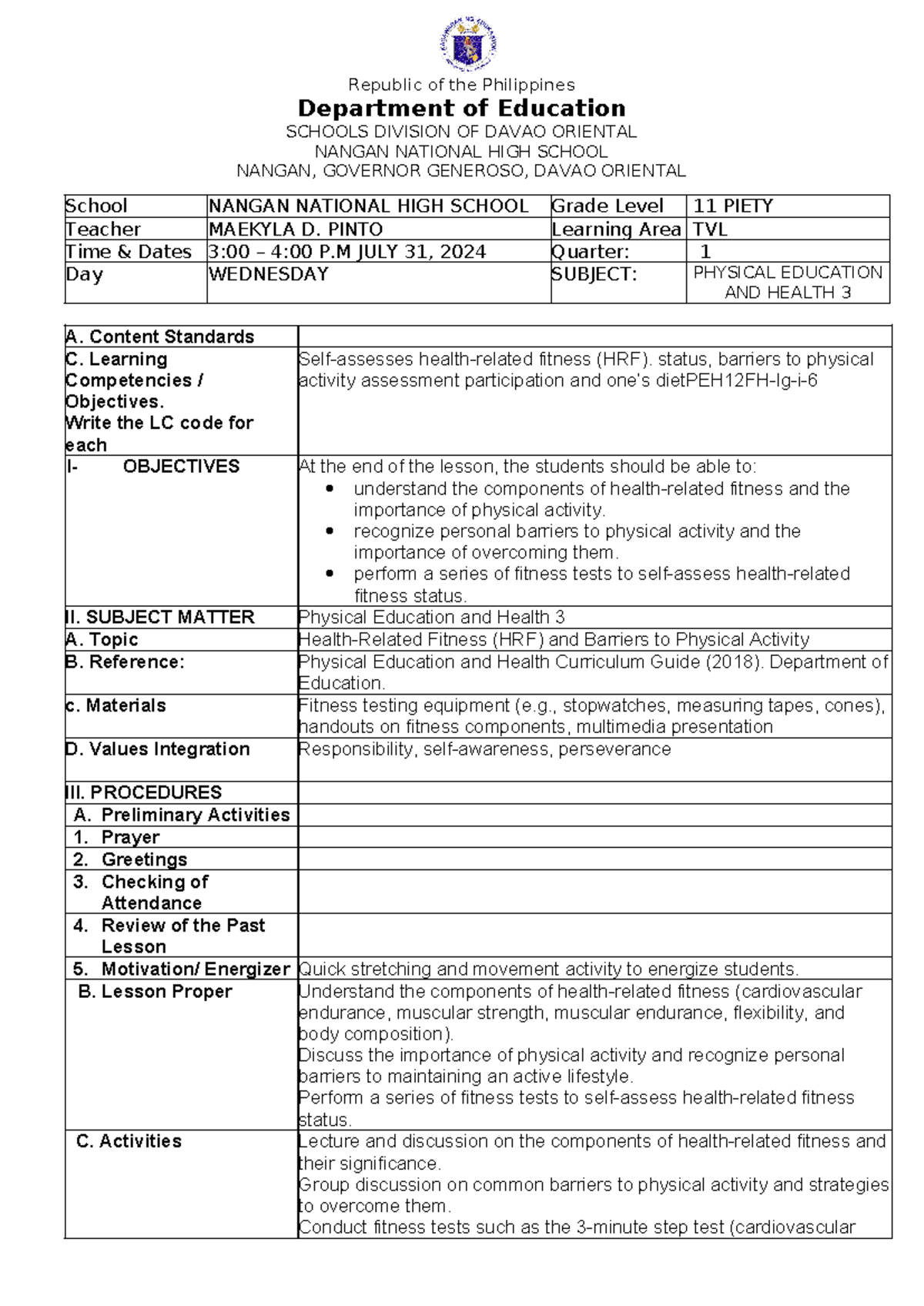 1ST AND 2ND WEEK - modules - Republic of the Philippines Department of ...