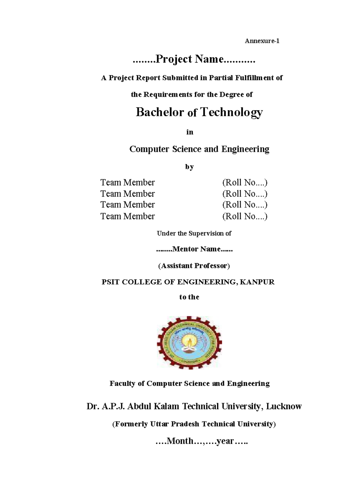 Major Project front pages ( Sample Format) - ....... Name........... A ...