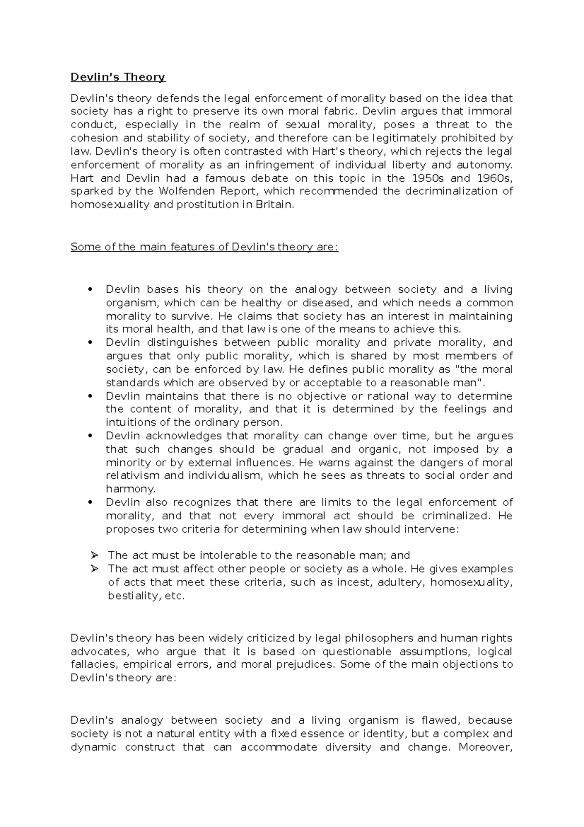 Devlin theory Devlin’s Theory Devlin's theory defends the legal