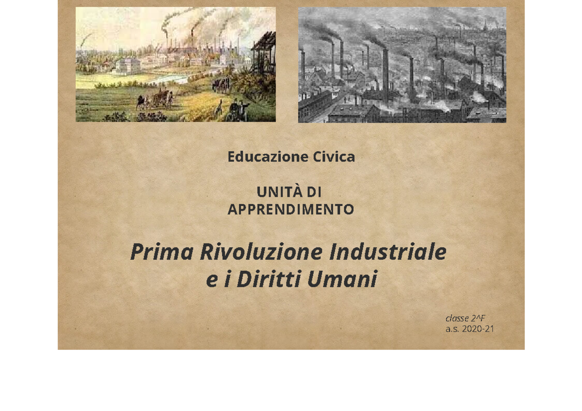 Riassunto Rivoluzione Industriale - Educazione Civica UNITÀ DI ...