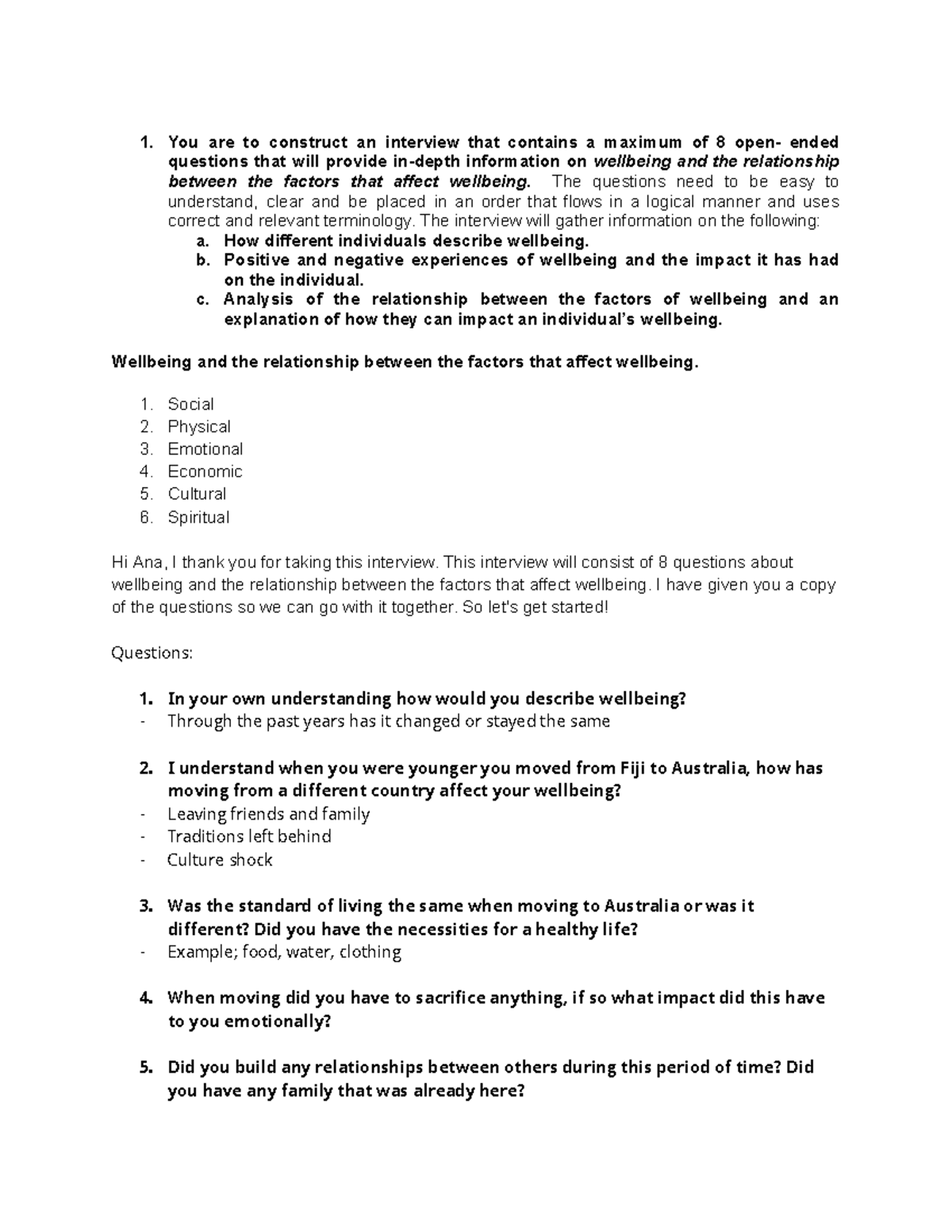Community and Family Studies - You are to construct an interview that ...