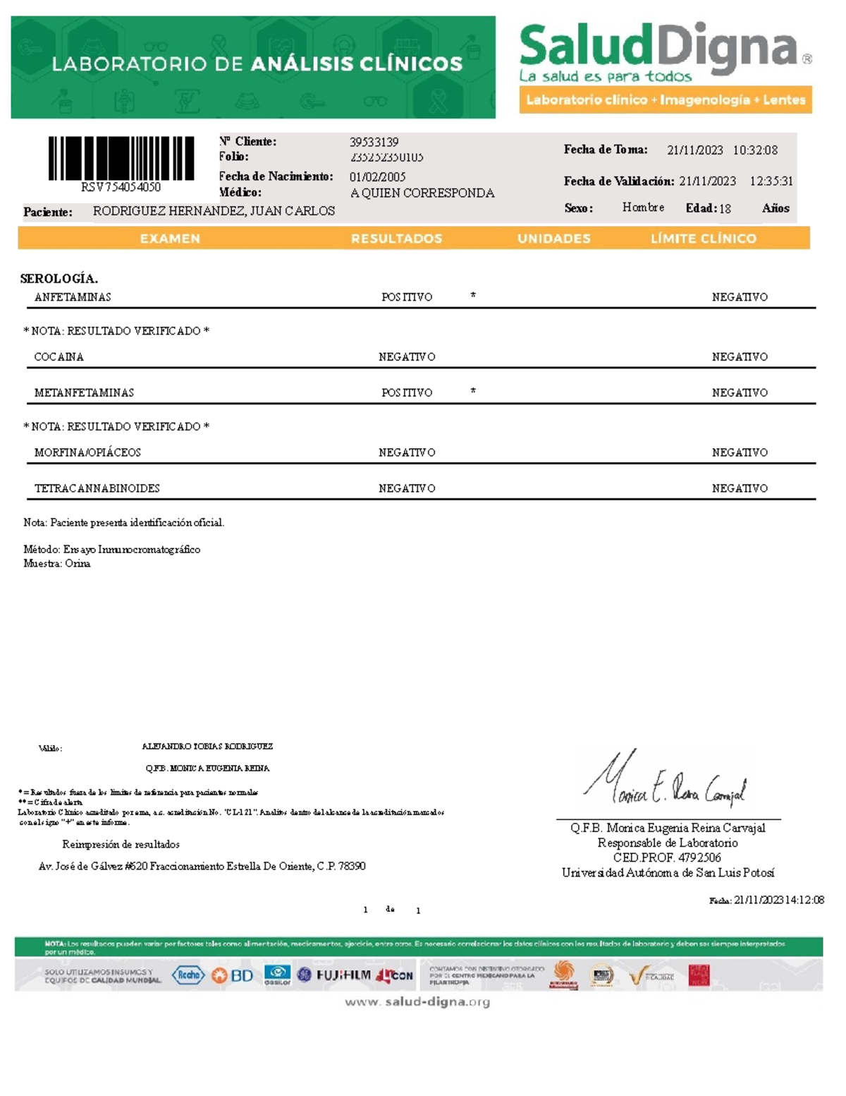 Resultados Salud Digna - 235252350105 Nº Cliente: 39533139 18 A QUIEN