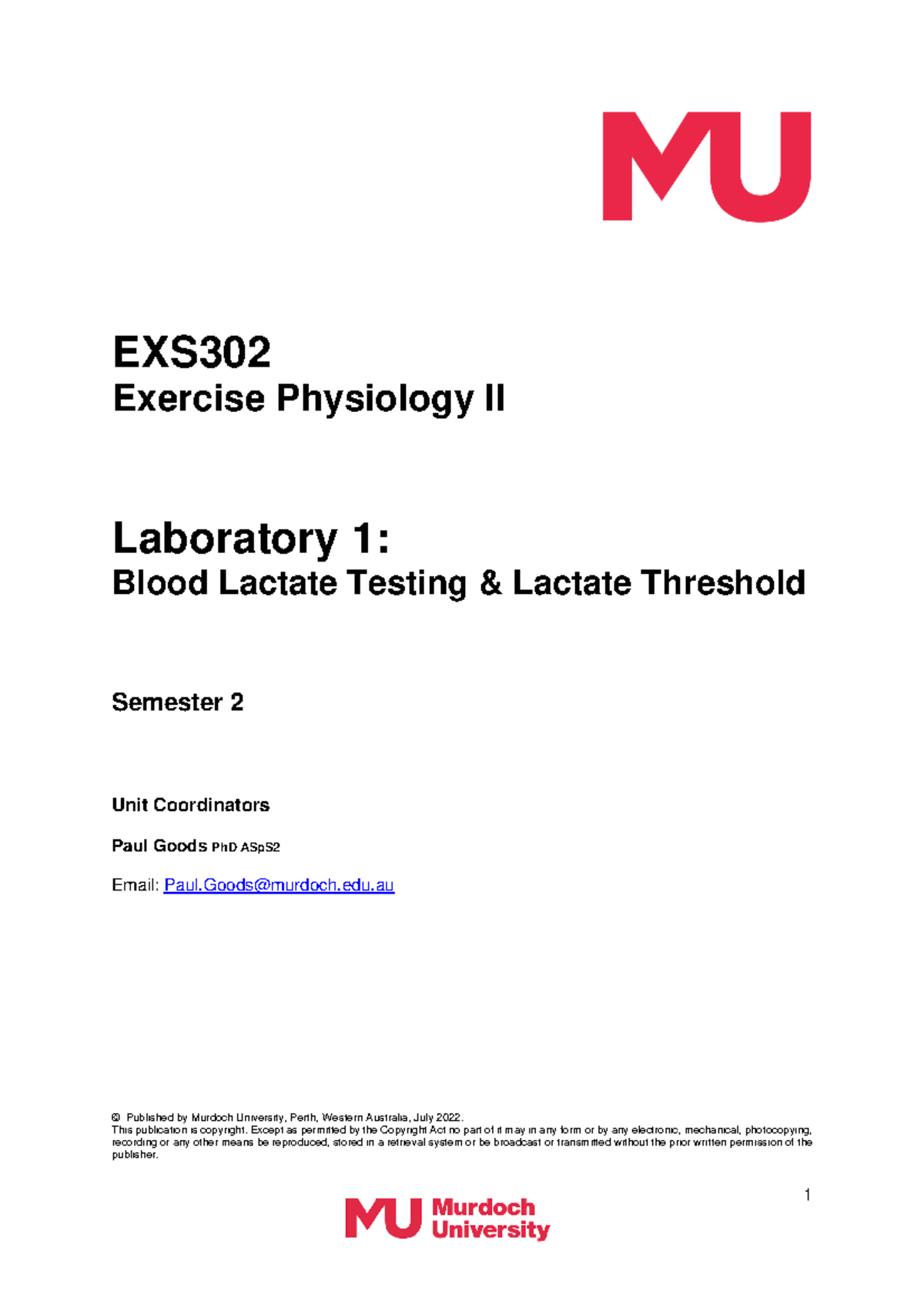 1. Blood Lactate Testing Lactate Threshold - EXS Exercise Physiology II ...
