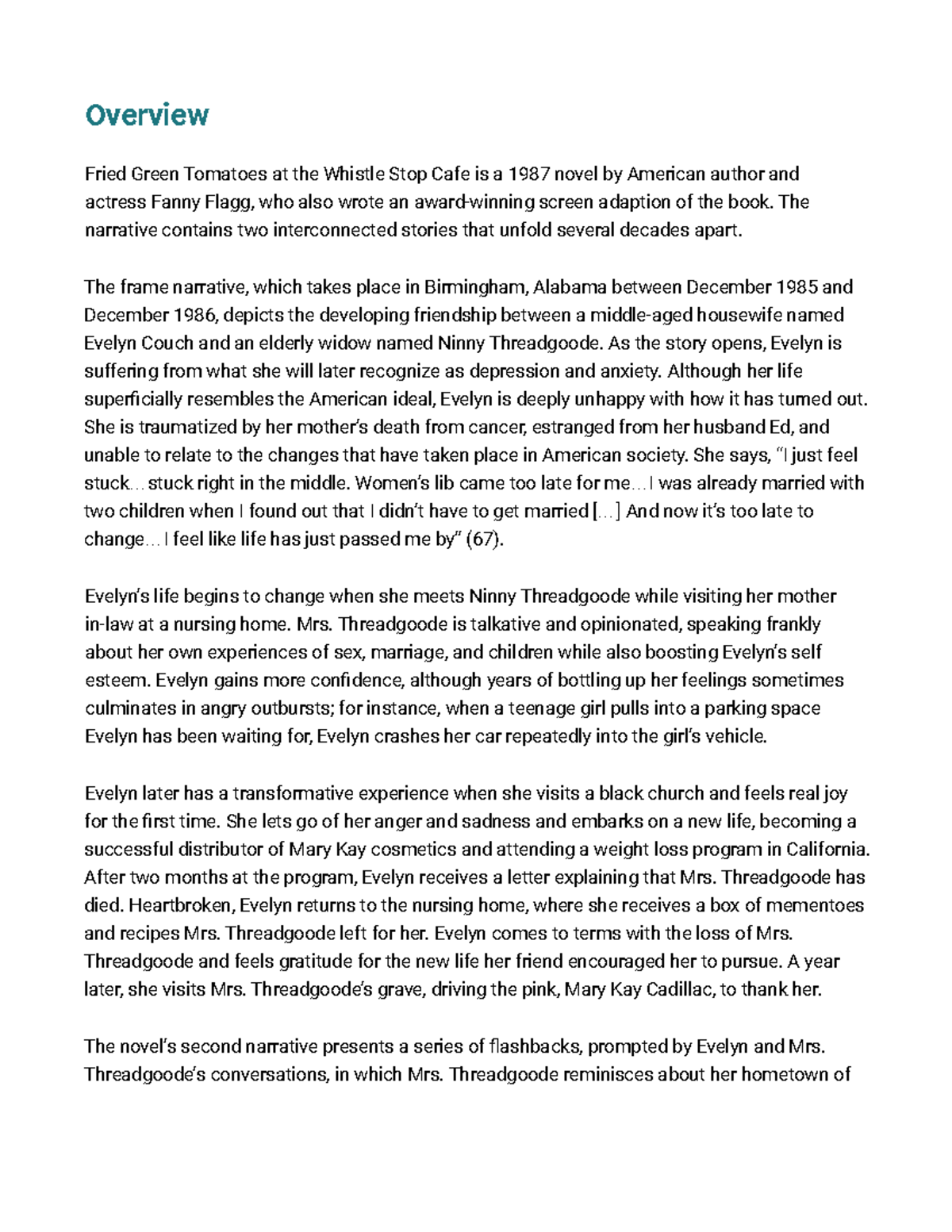 Fried Green Tomatoes at the Whistle Stop Cafe Summary and Analysis 3