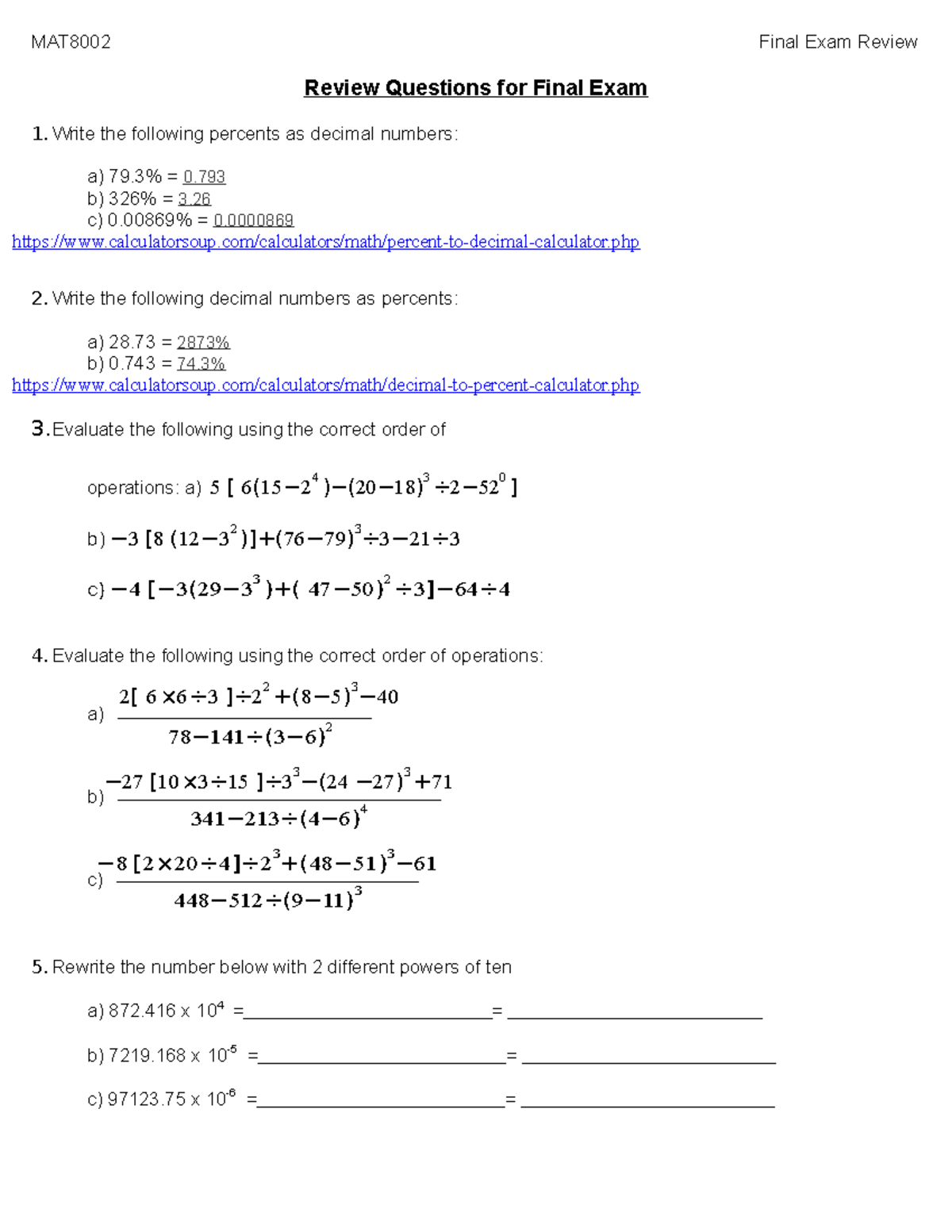 Final Exam Review - MAT8002 Final Exam Review Review Questions for ...
