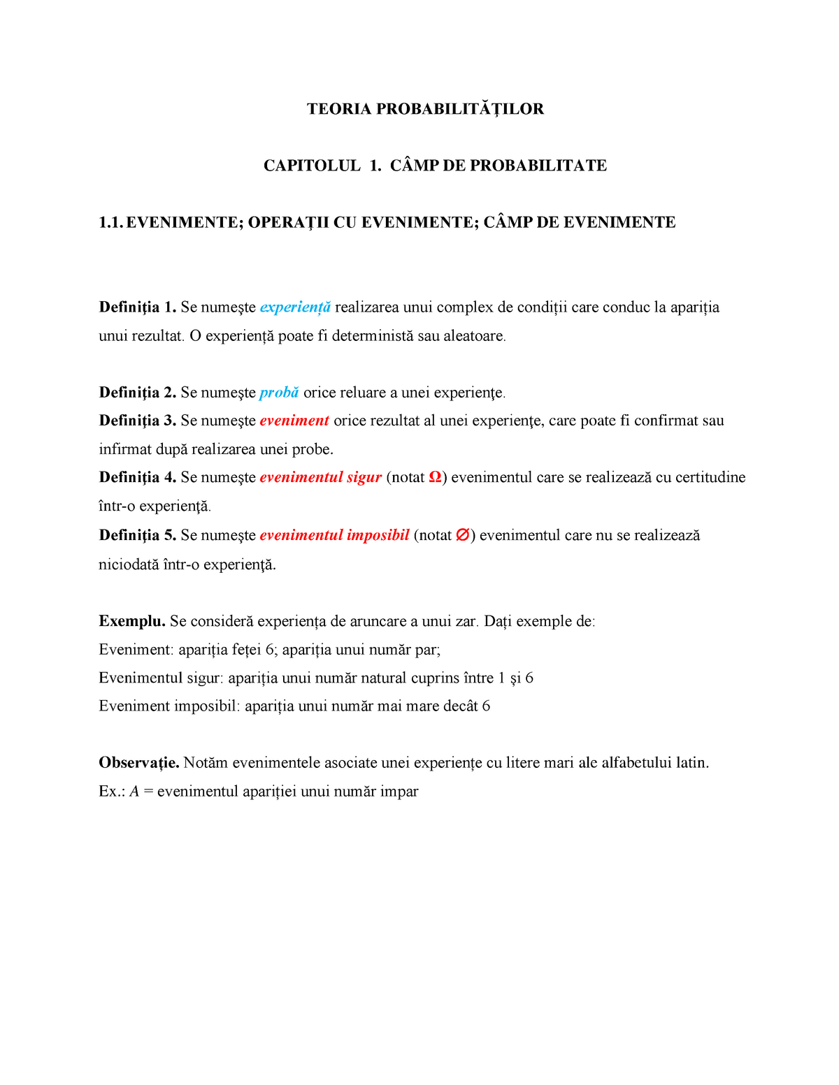 combat Bot lettuce Probabilitati - Curs si seminar 1 si 2 - TEORIAăPROBABILITĂğILOR CAPITOLUL  1. CÂMP DE PROBABILITATE - StuDocu