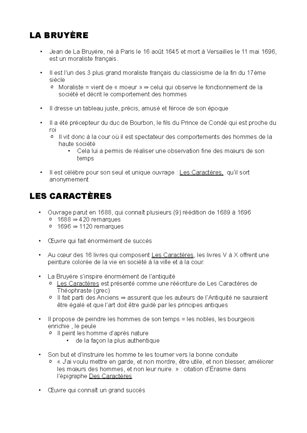 Genre Littéraire Les Caractères La Bruyère www.studocu.com