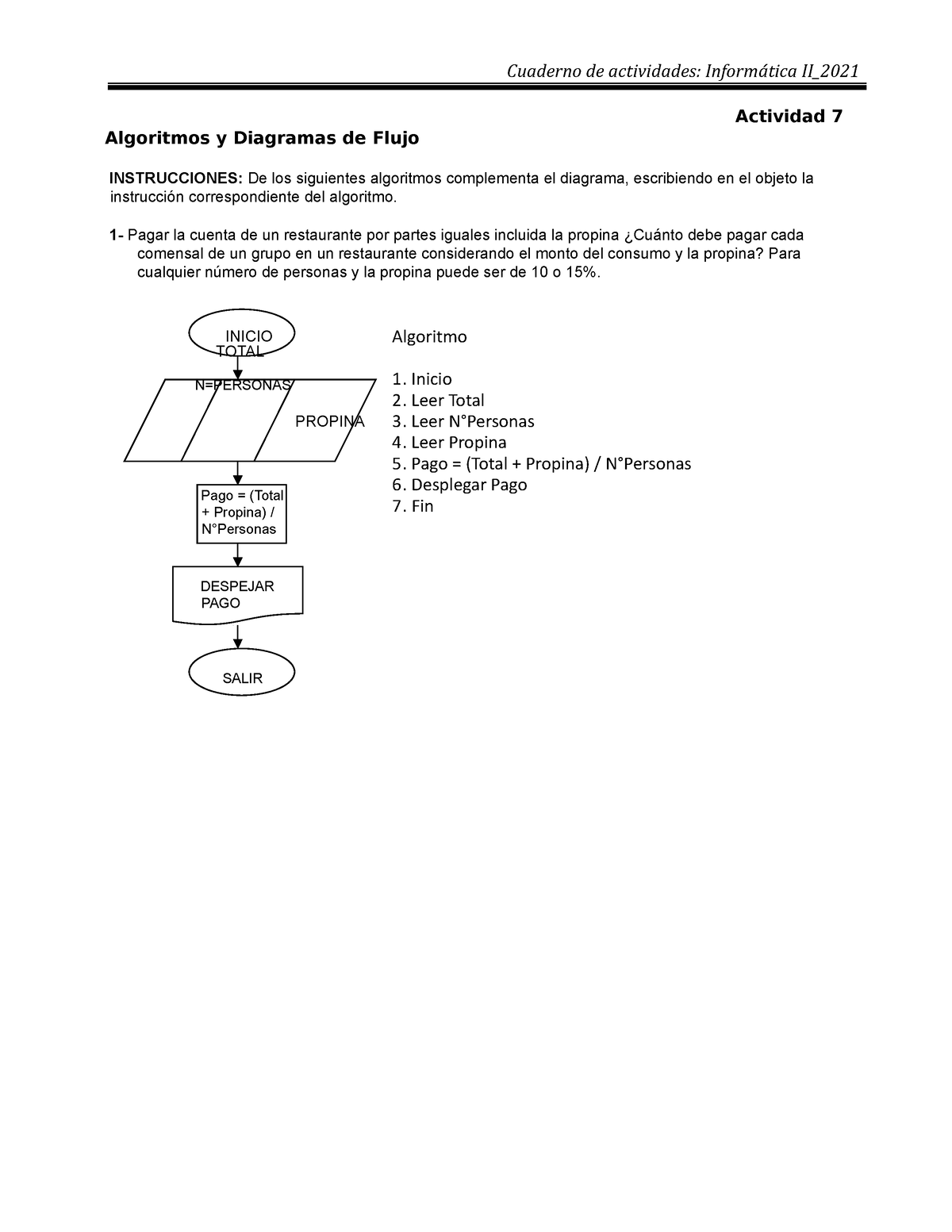 Actividad 7 Algoritmos - Cuaderno De Actividades: Informática II ...