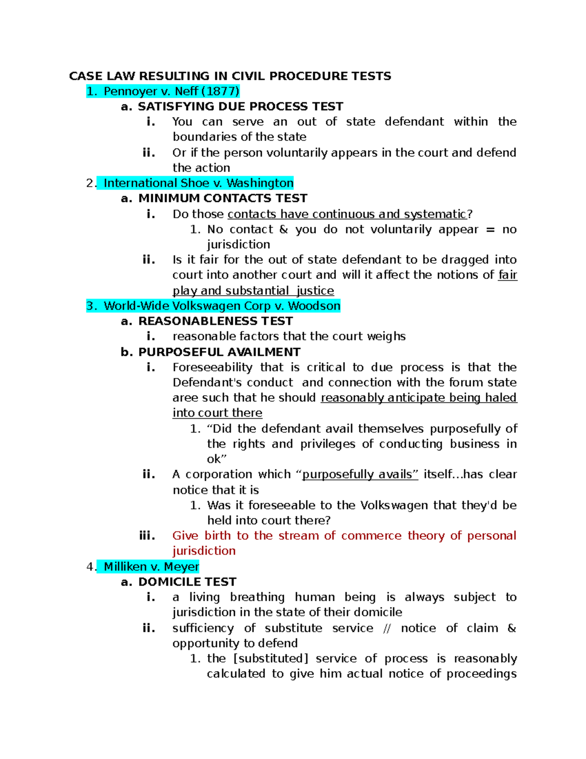 Civil Procedure Attack Outline - CASE LAW RESULTING IN CIVIL PROCEDURE ...