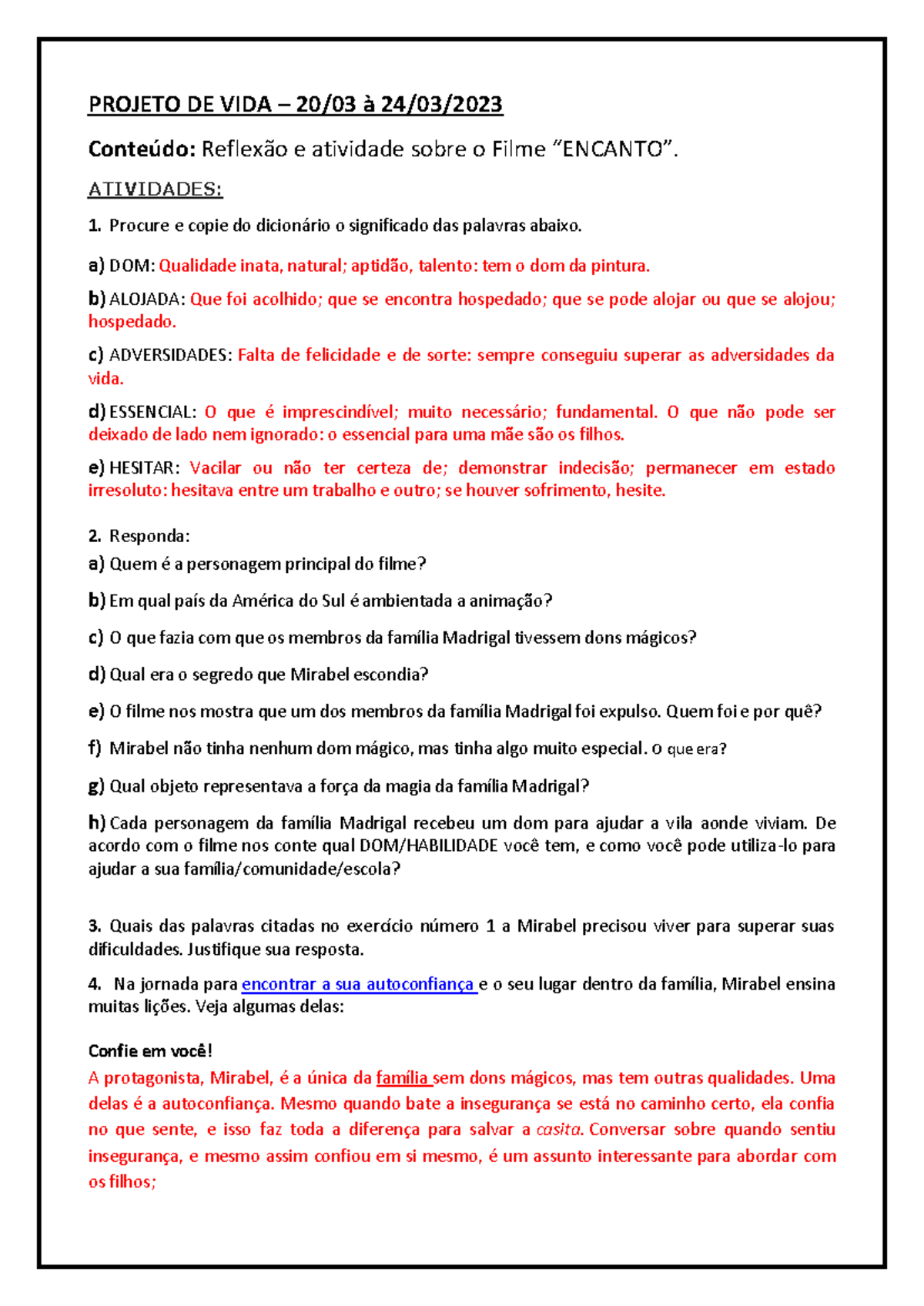 8 - Plano DE AULA – 20.03 à 24 - PROJETO DE VIDA – 20 /0 3 à 24 /03 ...
