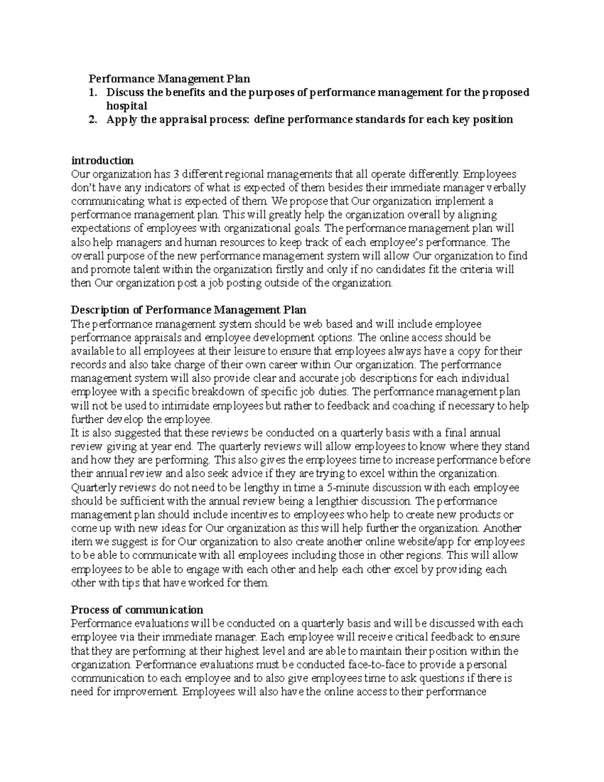 Performance Management Plan Performance Management Plan Discuss the