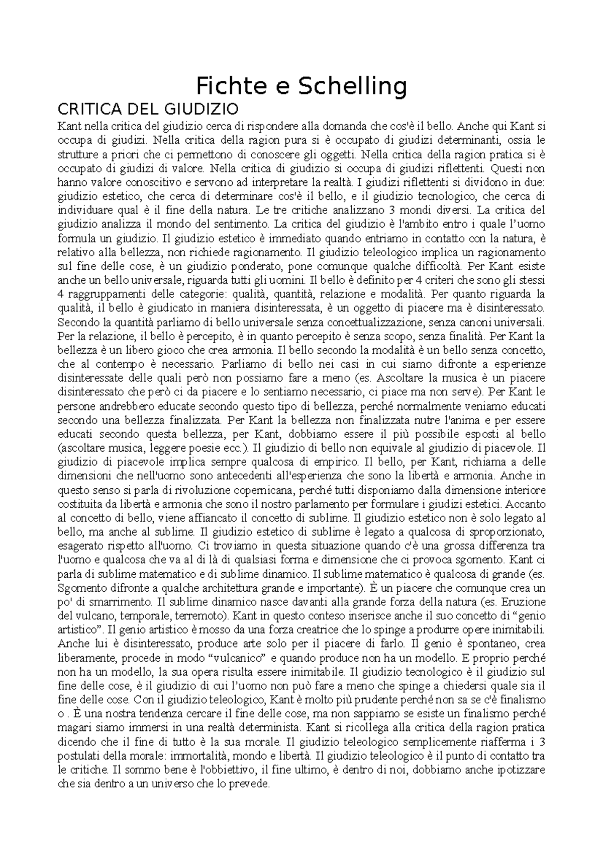 Critica Della Facoltà Di Giudizio, Fichte E Schelling - Fichte E ...