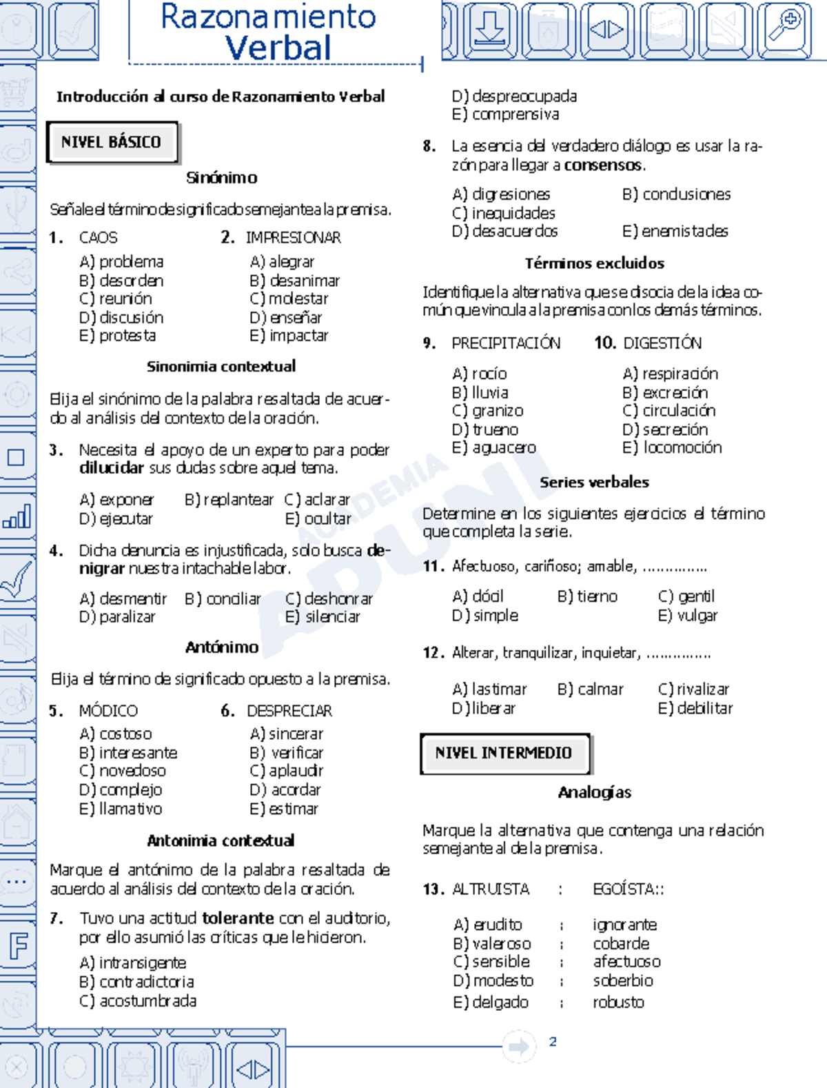 Razonamiento Verbal-01 - NIVEL B¡SICO NIVEL INTERMEDIO Verbal ...