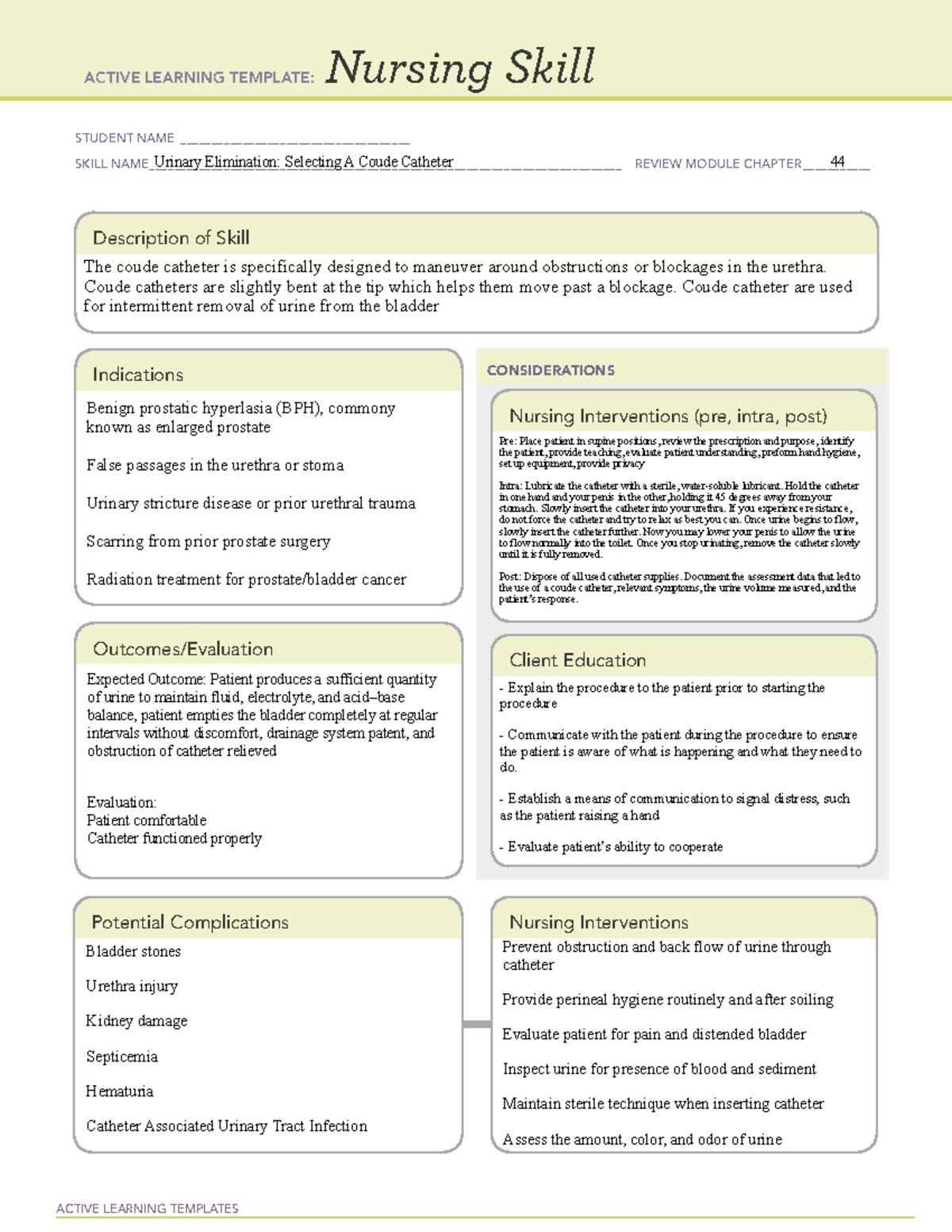 Urinary Elimination ATI Templates NURS 353 ACTIVE LEARNING