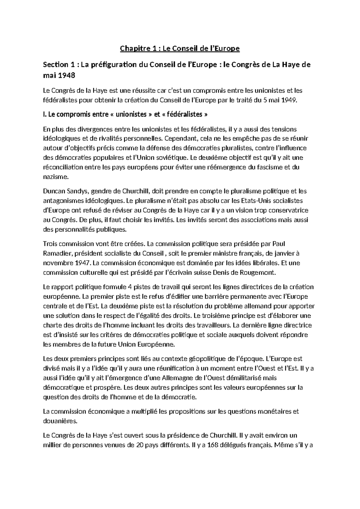 Cours institutions de l'UE - Chapitre 1 : Le Conseil de l’Europe ...