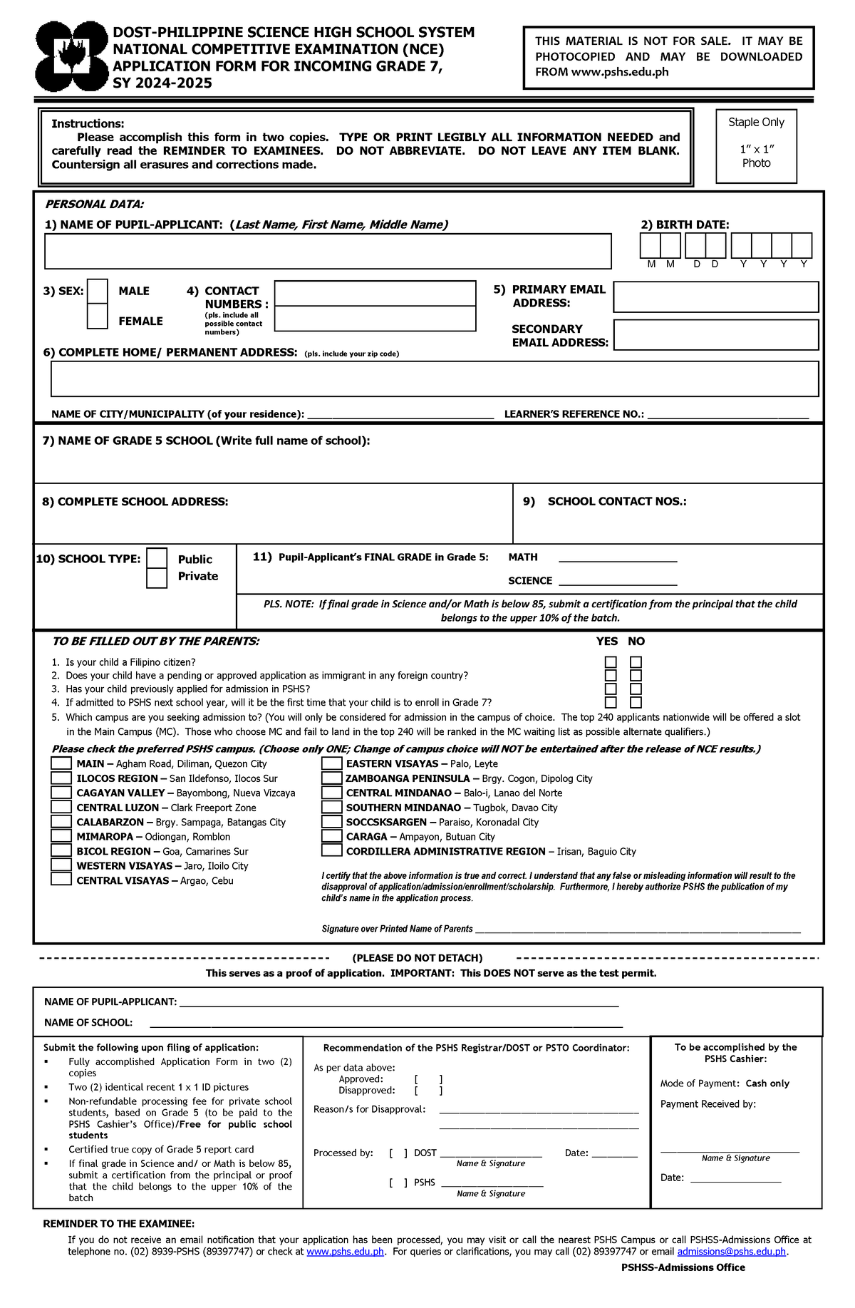 2023 NCE Application Form - DOST-PHILIPPINE SCIENCE HIGH SCHOOL SYSTEM ...