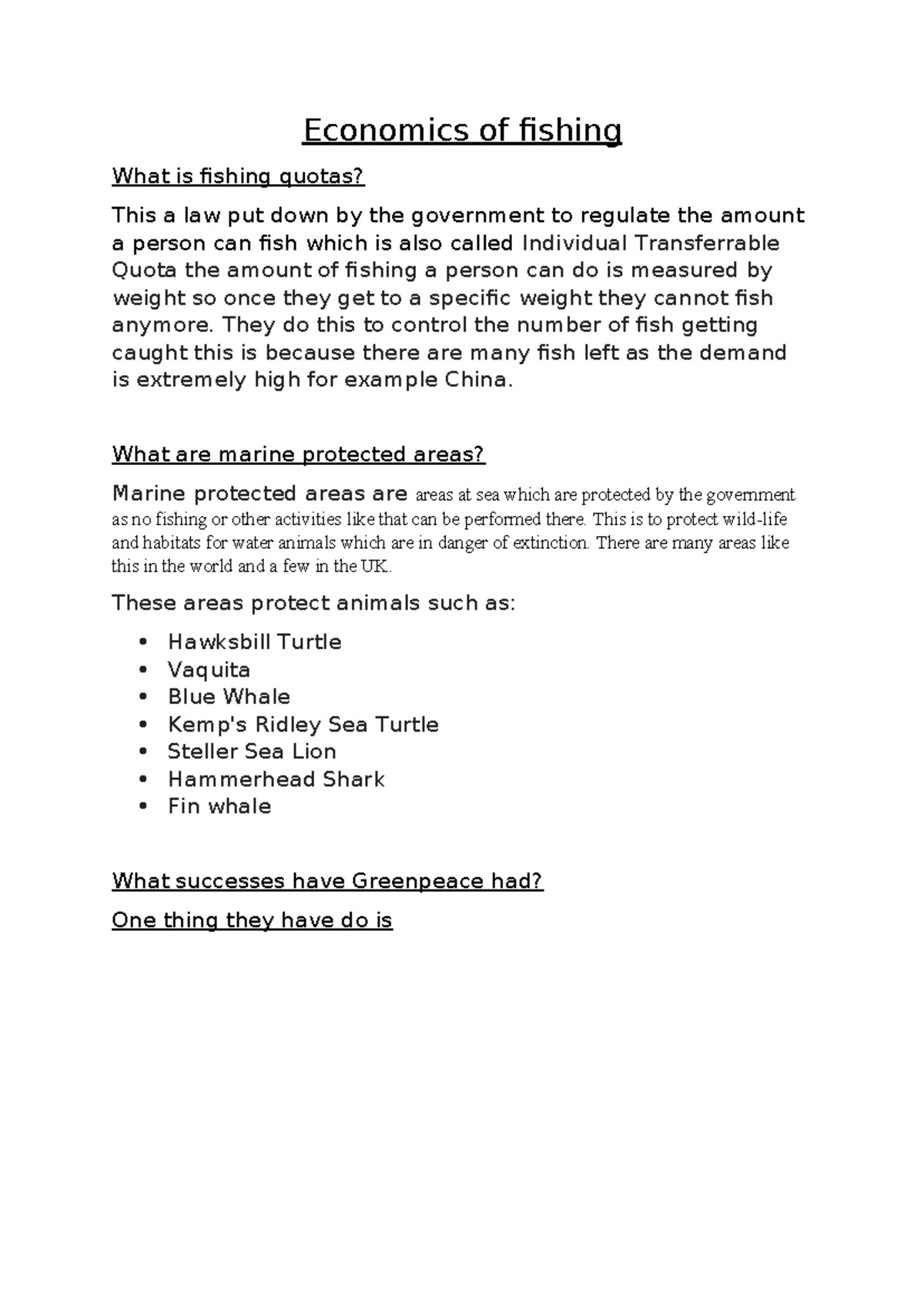 Document 130 Economics of fishing What is fishing quotas? This a law