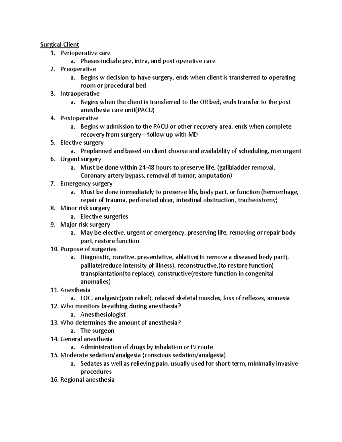 Foundations exam 4 - lecture notes for foundation exam 4 - Surgical ...