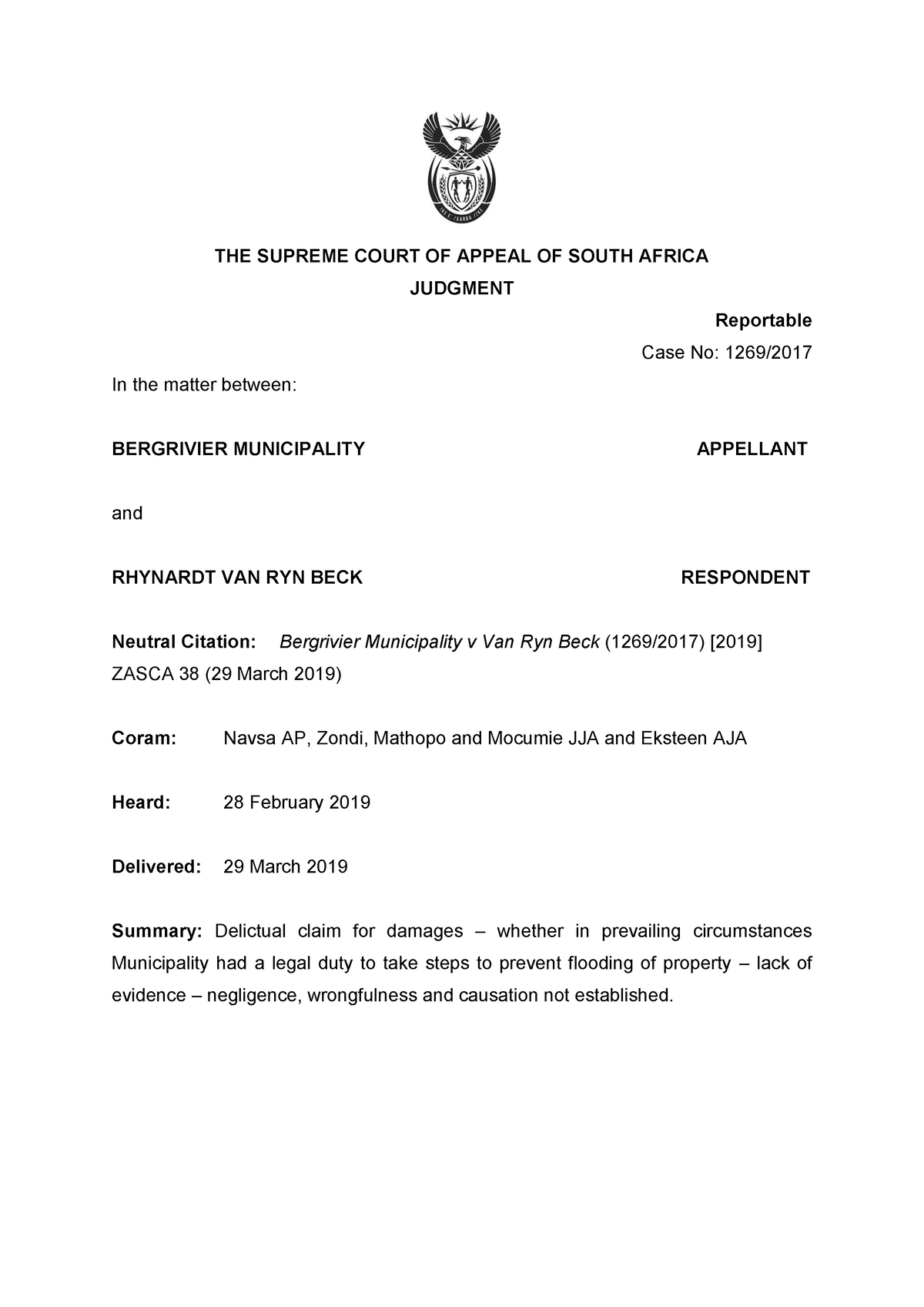 Sca2019-038 Nomusa Nyawo - THE SUPREME COURT OF APPEAL OF SOUTH AFRICA ...