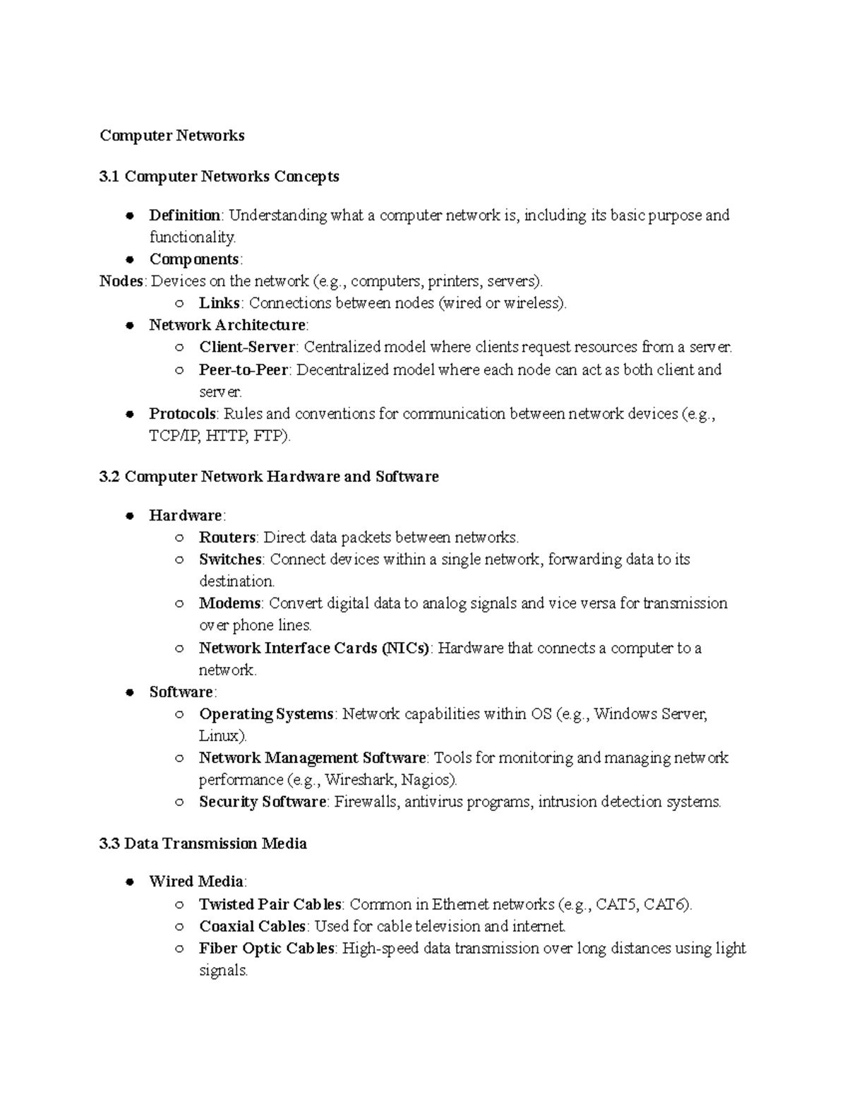 CPA Notes - Computer Networks 3 Computer Networks Concepts Definition ...