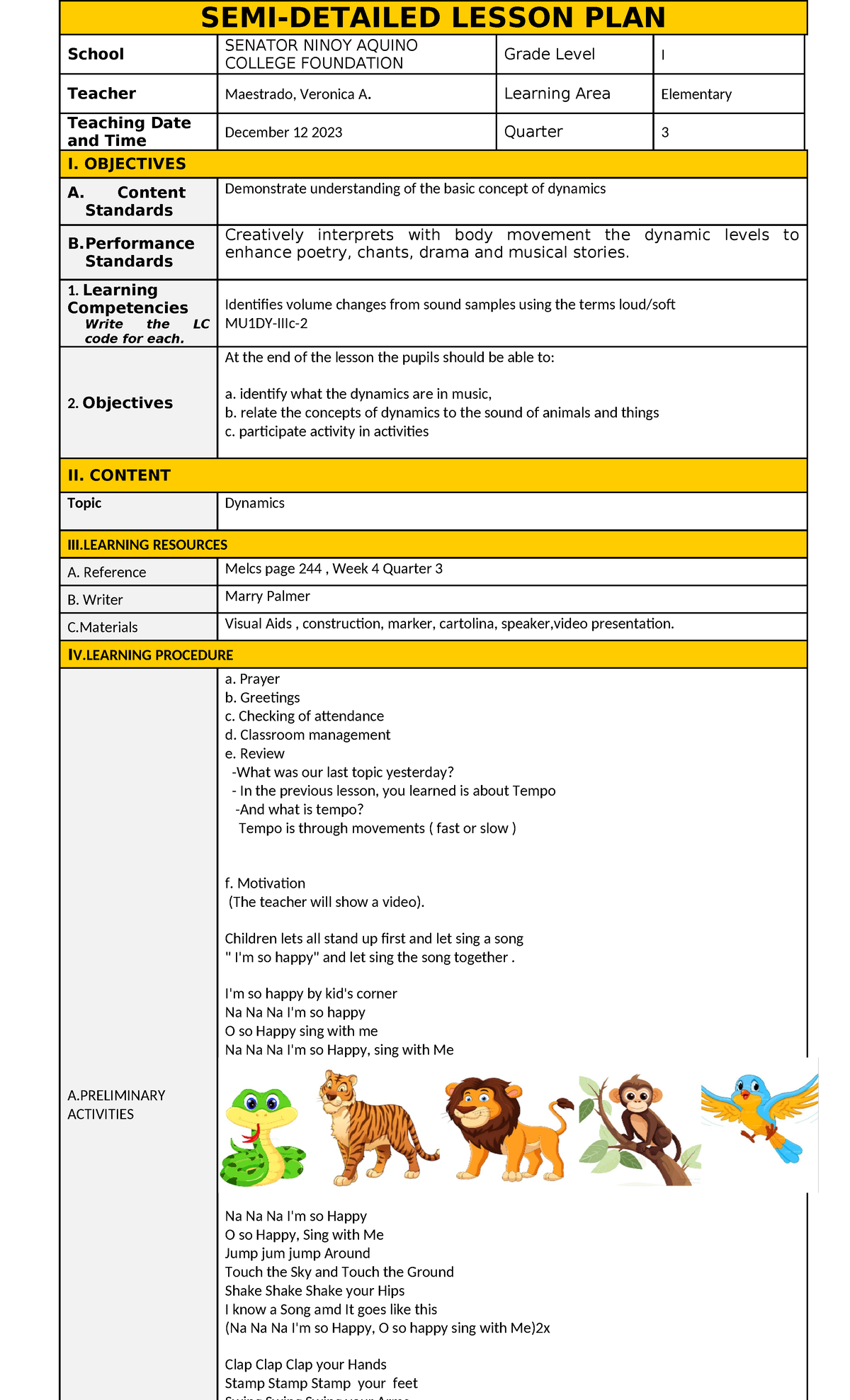 New Lp Template No More Information Semi Detailed Lesson Plan School Senator Ninoy Aquino 3224