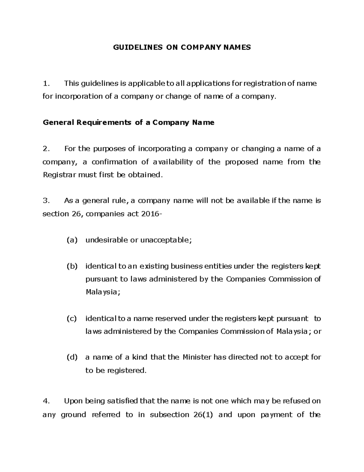 Guidelines on names - Current Working Jobs - GUIDELINES ON COMPANY ...