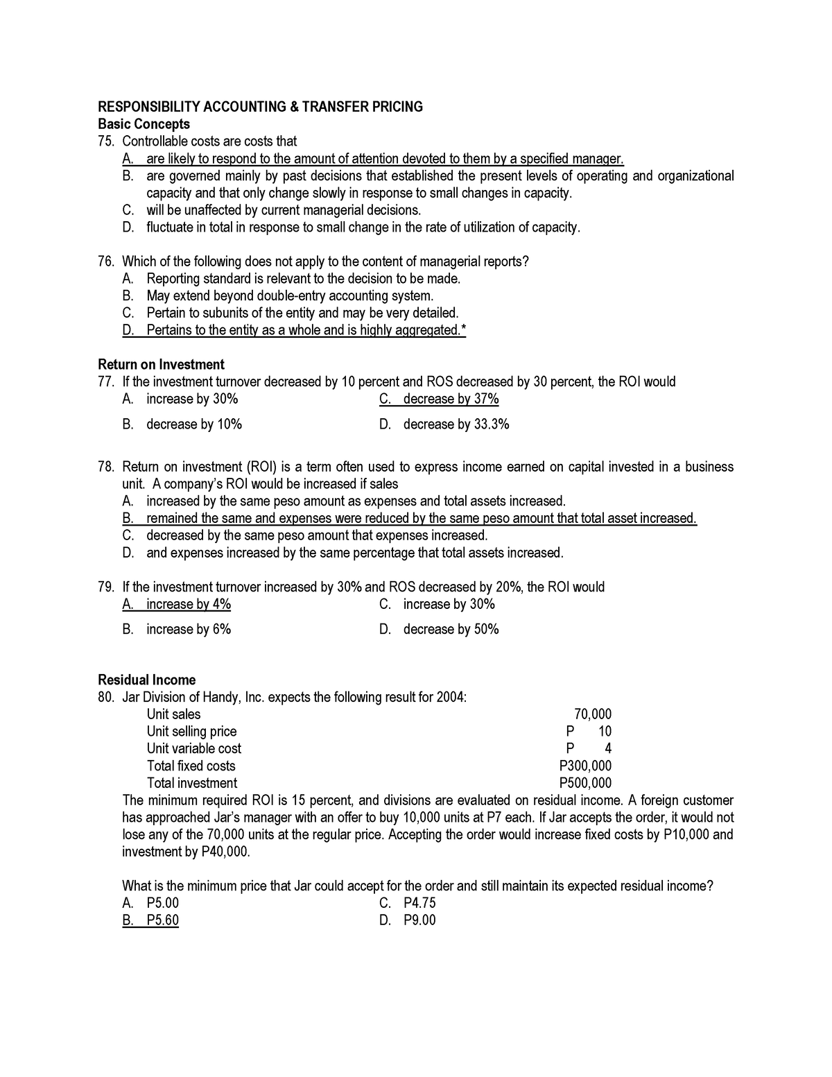 Pdfcoffee - Lecture Notes - RESPONSIBILITY ACCOUNTING & TRANSFER ...