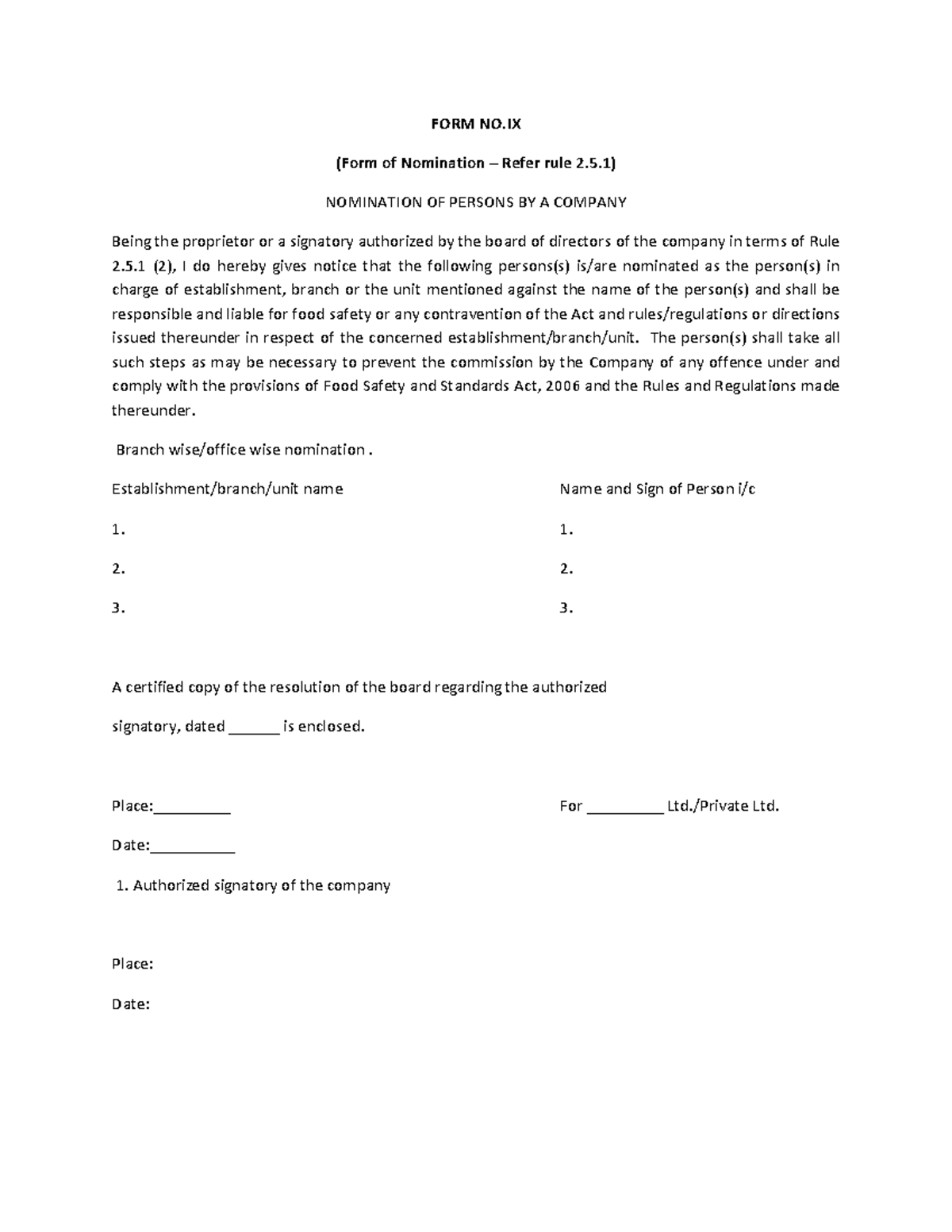 FORM IX - ssfff gggdf - FORM NO (Form of Nomination – Refer rule 2.5 ...