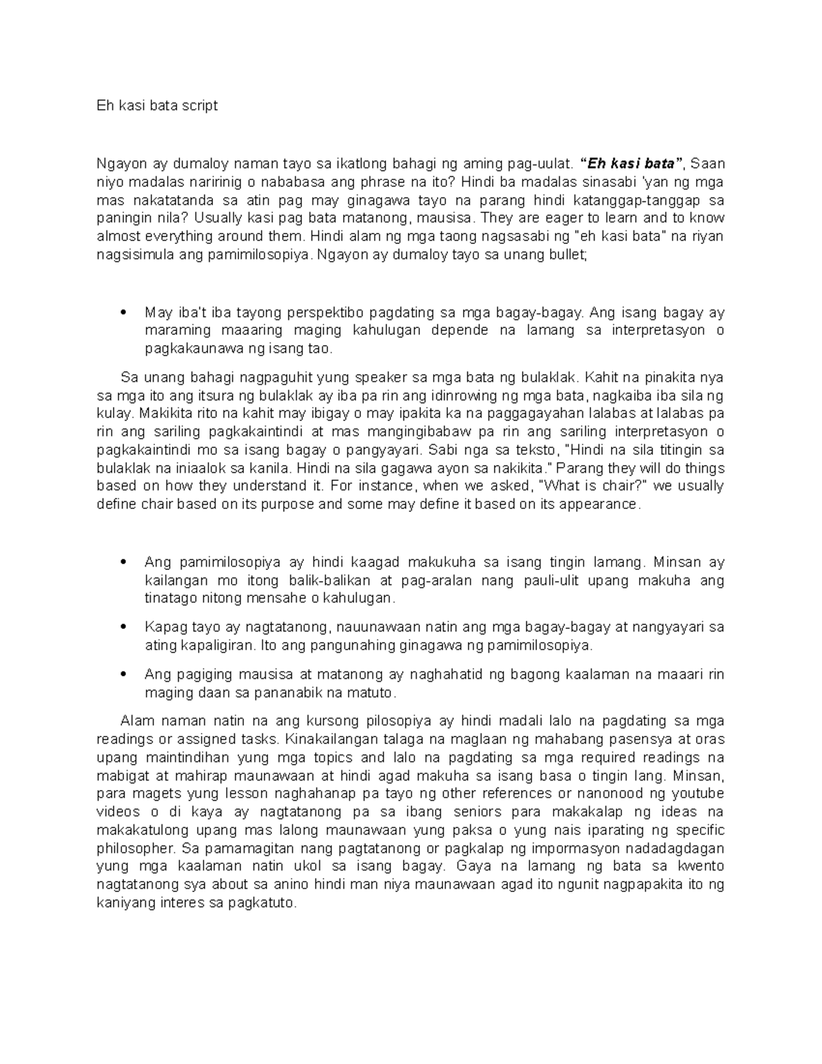 Eh kasi bata script - Eh kasi bata script Ngayon ay dumaloy naman tayo ...