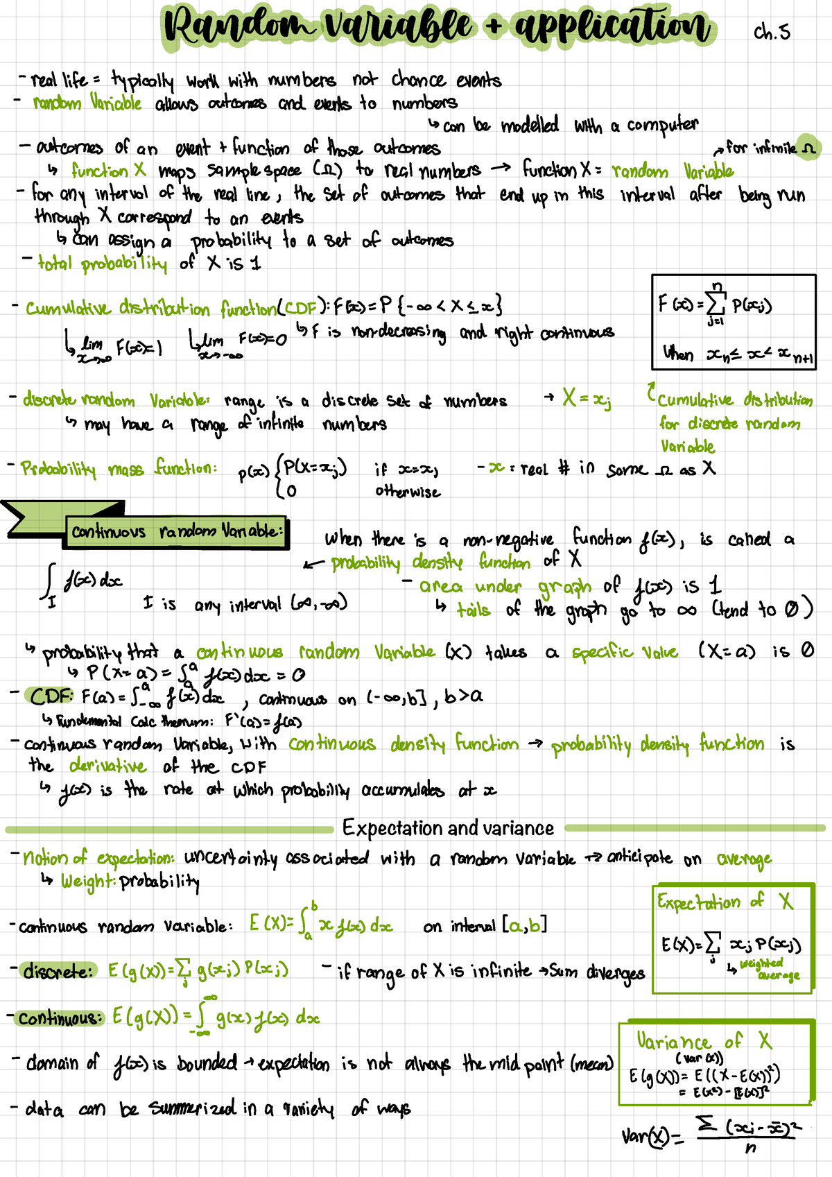 Random variable - Complete lecture and textbook notes - Random v iable ...