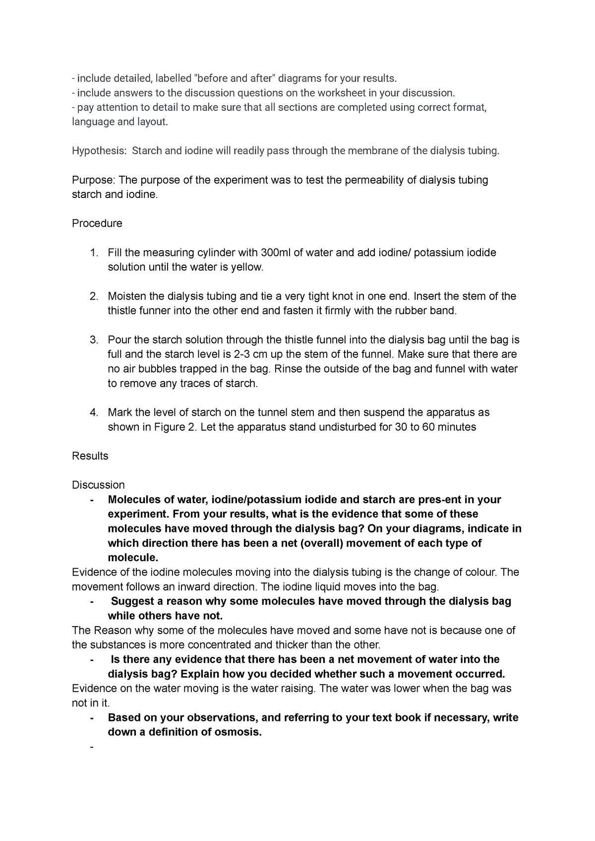 Biology Osmosis Lab Report - Studocu