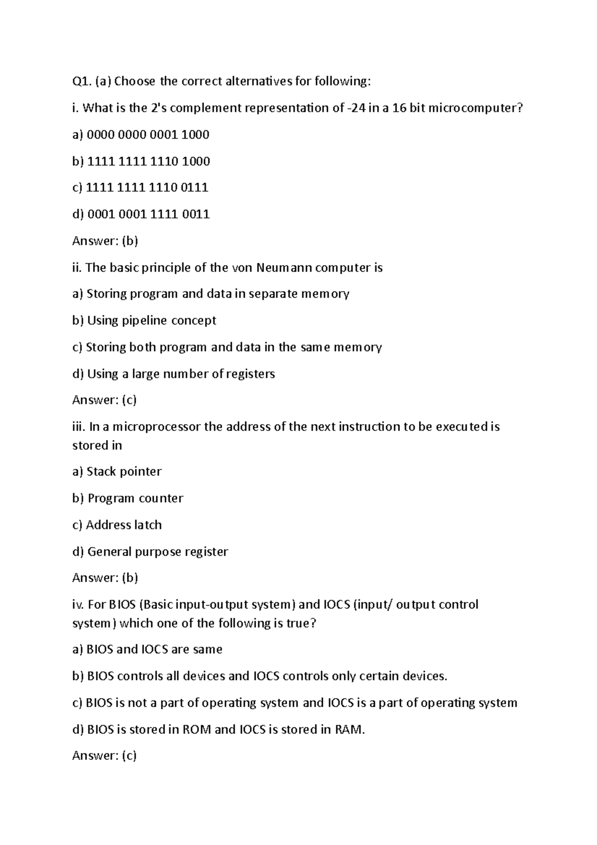 computer organization and architecture assignment questions