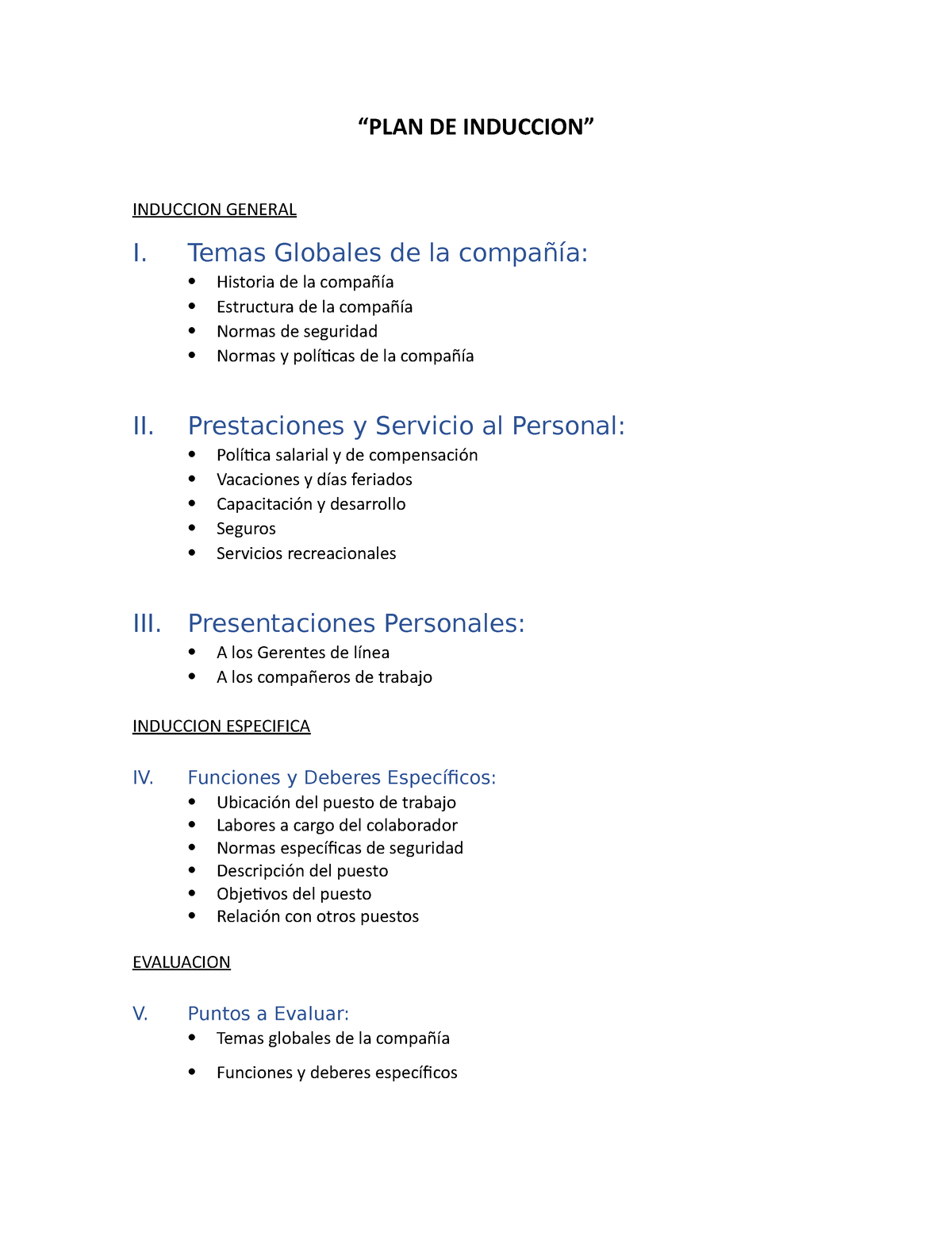 Plan De Induccion Plan De Inducción “plan De Induccion” Induccion General I Temas Globales 4030