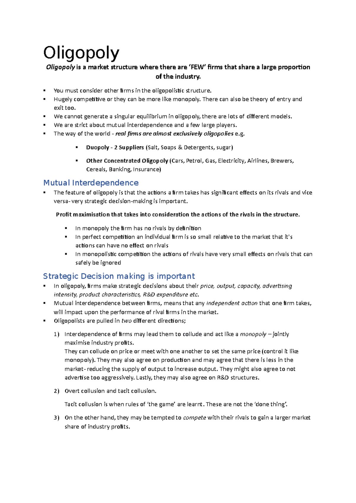 Oligopoly - Continuation Of Market Structures - Oligopoly Oligopoly Is ...