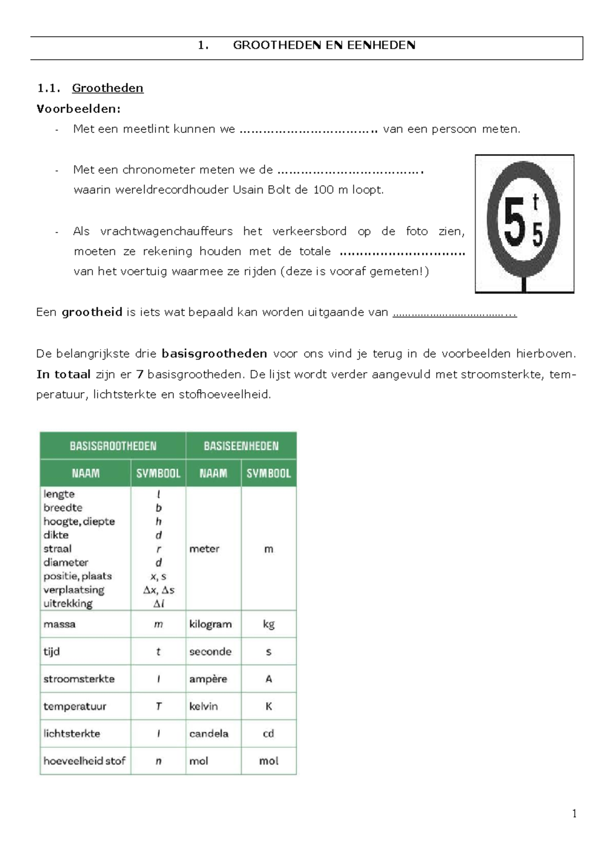 Cursus Grootheden En Eenheden - 1. GROOTHEDEN EN EENHEDEN 1. Grootheden ...