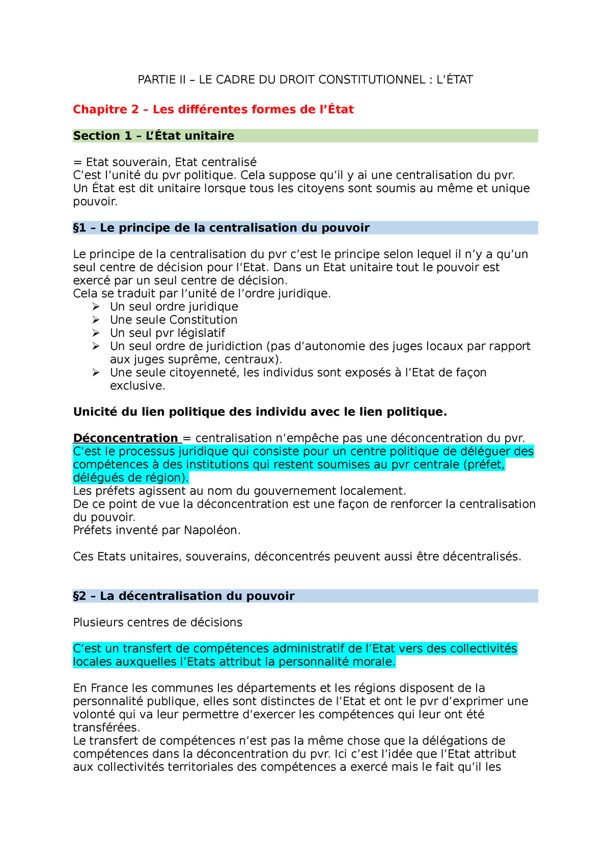 Chapitre 2 Les Différentes Formes De L'Etat - PARTIE II – LE CADRE DU ...