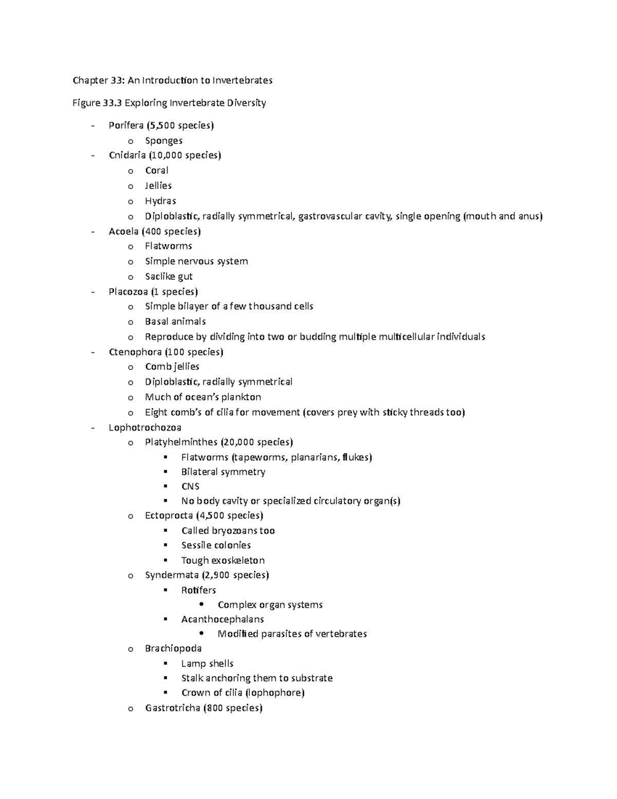 Chapter 33 Notes - Chapter 33: An Introduction to Invertebrates Figure ...