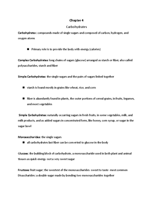 Chapter 4. Continued - Notes - Chapter 4 Carbohydrates How The Body ...