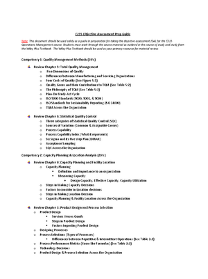 C215 Study Guide - I. Quality Management Methods (Chapters 5 & 6 ...
