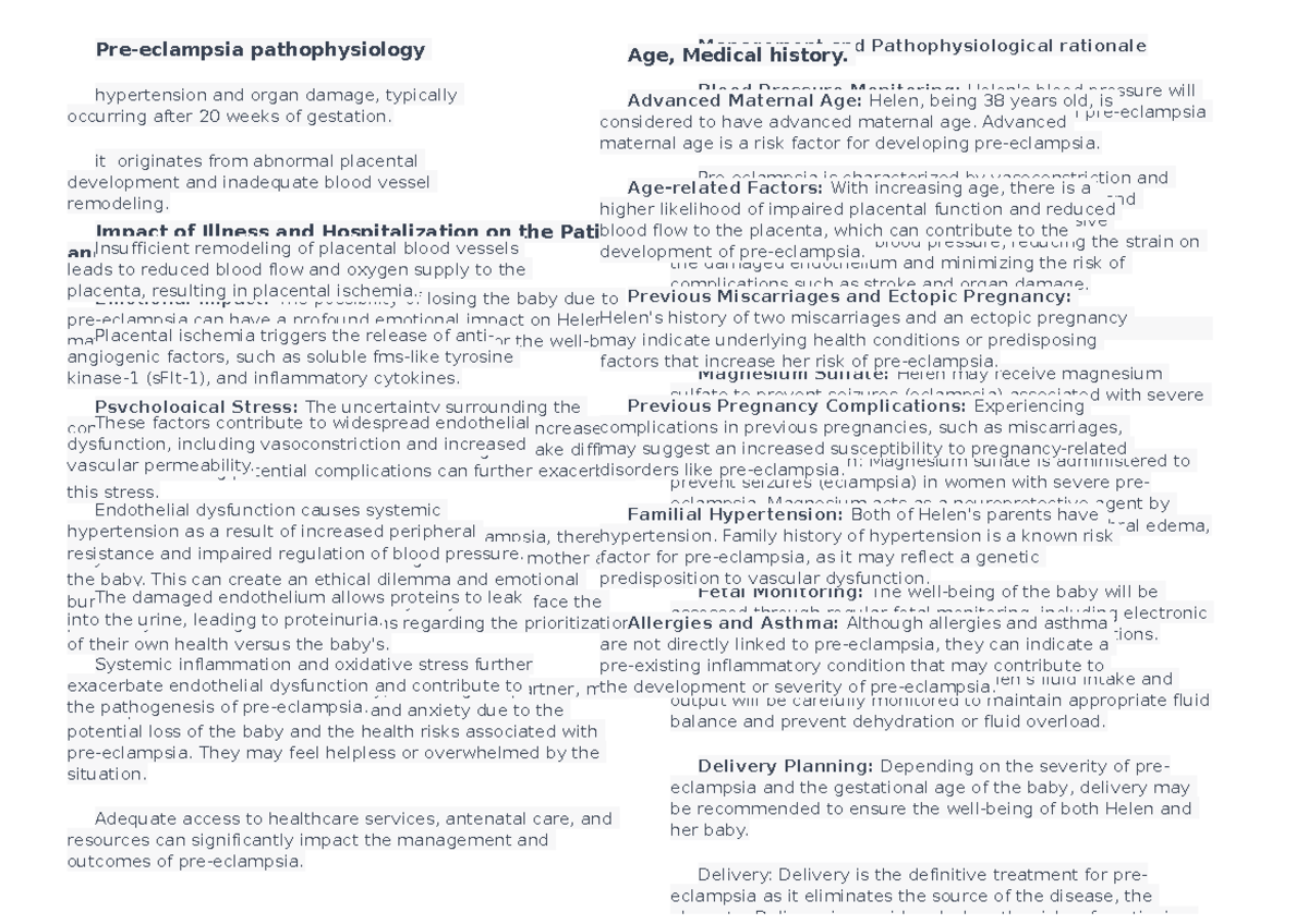 Pre Eclampsia - Practise Pathophysiology material from a previous ...