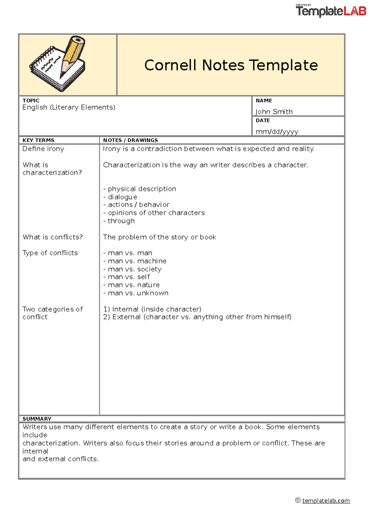Cornell Notes Template 4 - Template Lab - Cornell Notes Template TOPIC ...