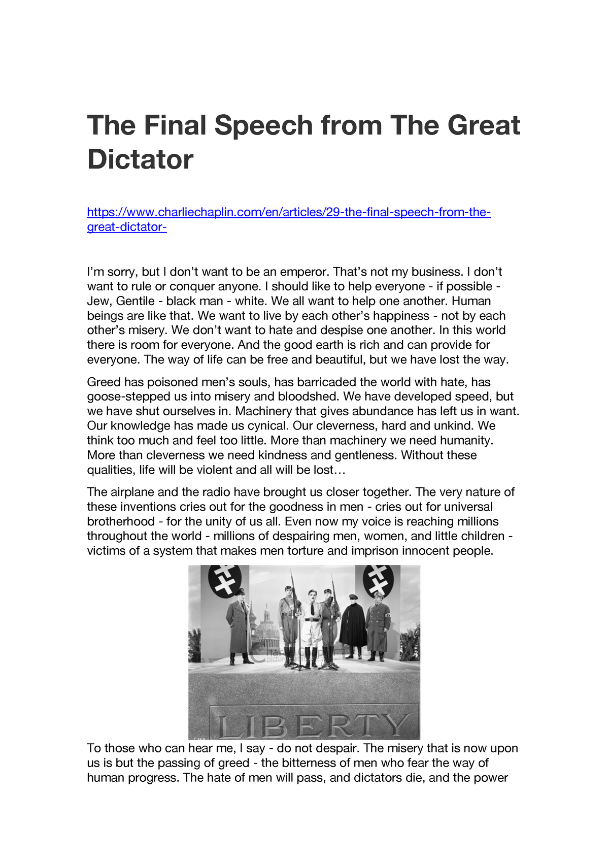 the great dictator essay