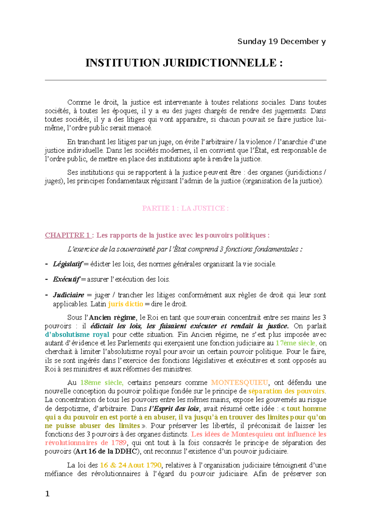 Cours Instititutions Juridictionnellles Semestre 1 - INSTITUTION ...