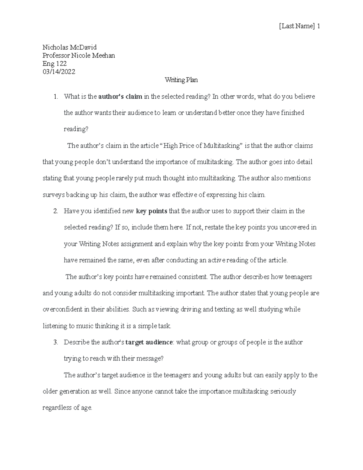 Module+3+Eng - eng - [Last Name] 1 Nicholas McDavid Professor Nicole ...