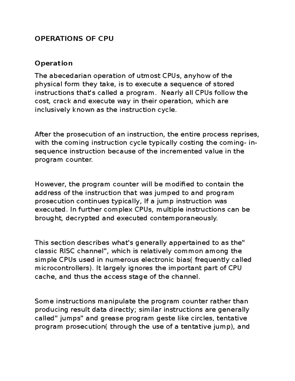 Operations OF CPU - CENTRAL PROCESSING UNIT - OPERATIONS OF CPU ...