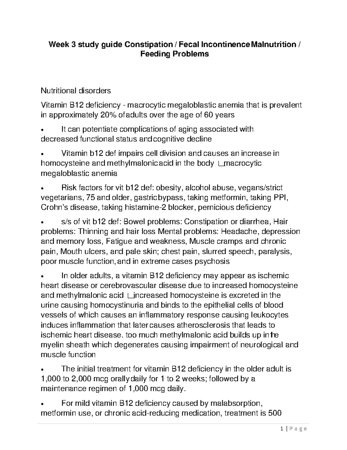 Week 3 study guide Fecal Incontinence Malnutrition - Week 3 study guide ...