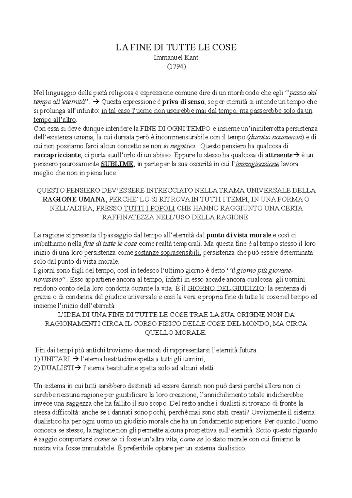 LA FINE DI TUTTE LE COSE - Kant - LA FINE DI TUTTE LE COSE Immanuel ...