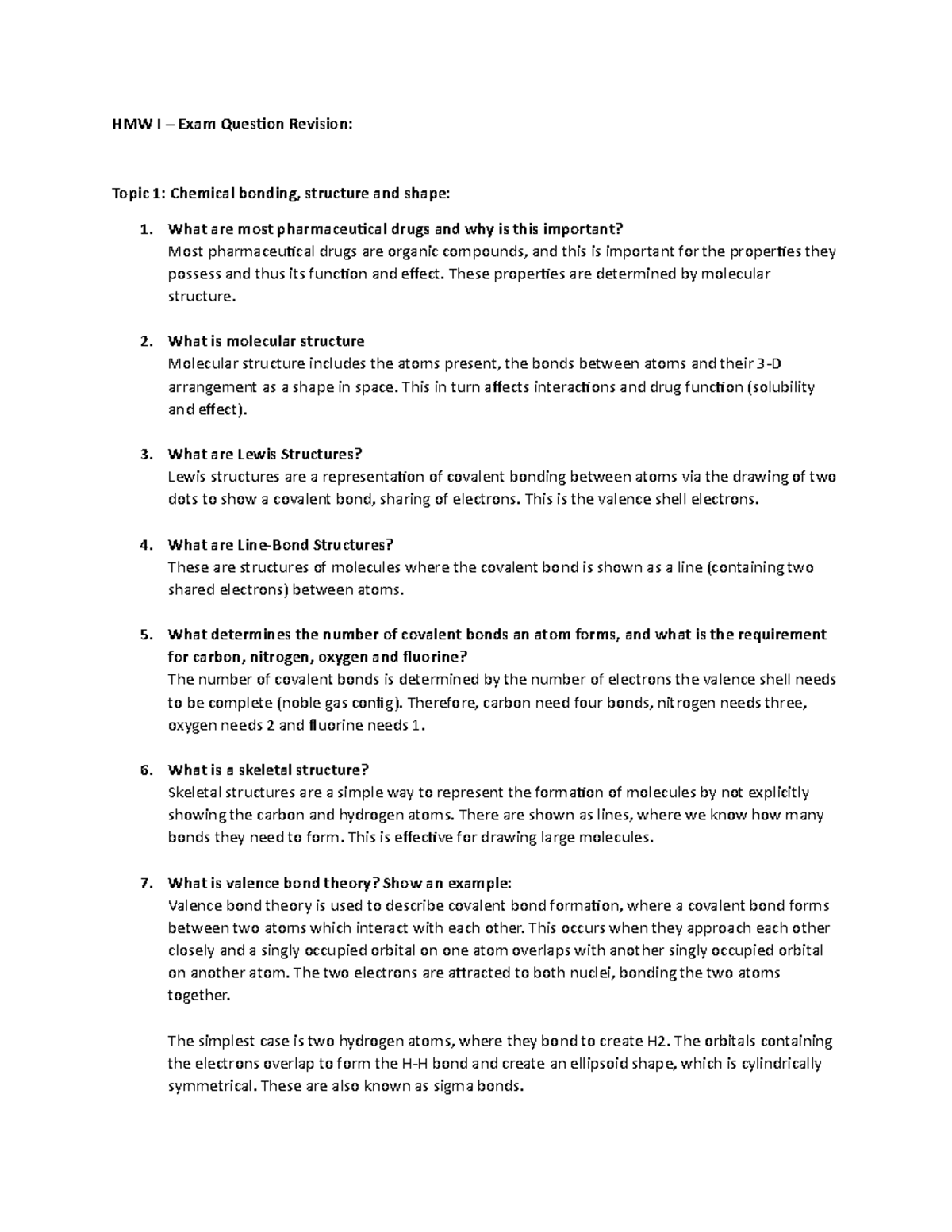 HMW Exam Q - Practice Questions - HMW I – Exam Question Revision: Topic ...