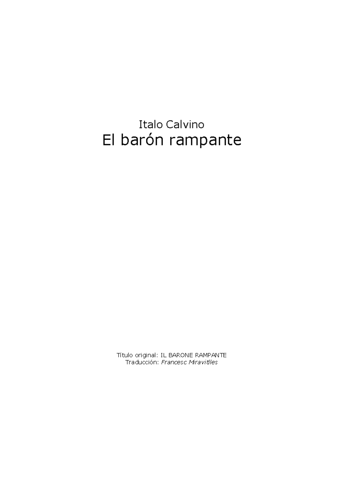 Italo Calvino El Baron Rampante - Italo Calvino El barÛn rampante ...